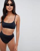Asos Design Recycled Mix And Match Weave Stitch Crop Bikini Top-black