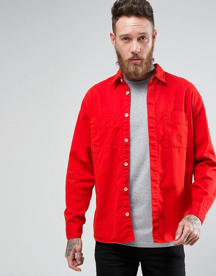 Nudie Jeans Co Calle Long Sleeve Pocket Shirt - Red