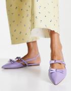 Asos Design Lady Pointed Bow Ballet Flats In Lilac-purple