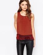 New Look Fringe Sleeveless Shell Top - Brown