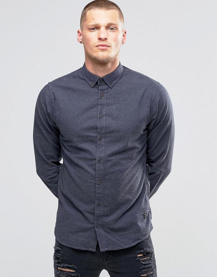 Blend Slim Butondown Shirt Flannel Ebony Gray - Gray
