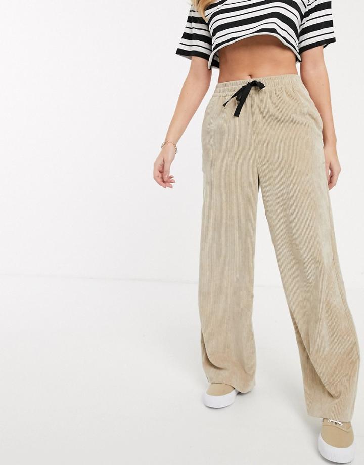 Asos Design Pull On Pants In Washed Cord-stone