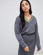 Asos Design Two-piece V Neck Sweater With Tipping - Gray