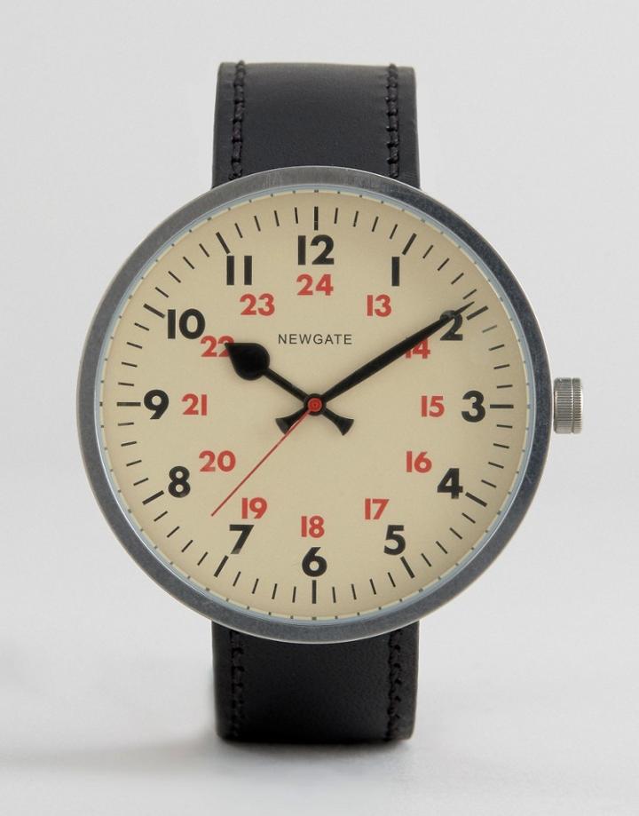 Newgate Grand Drummer Leather Watch With Vintage Style Dial - Black
