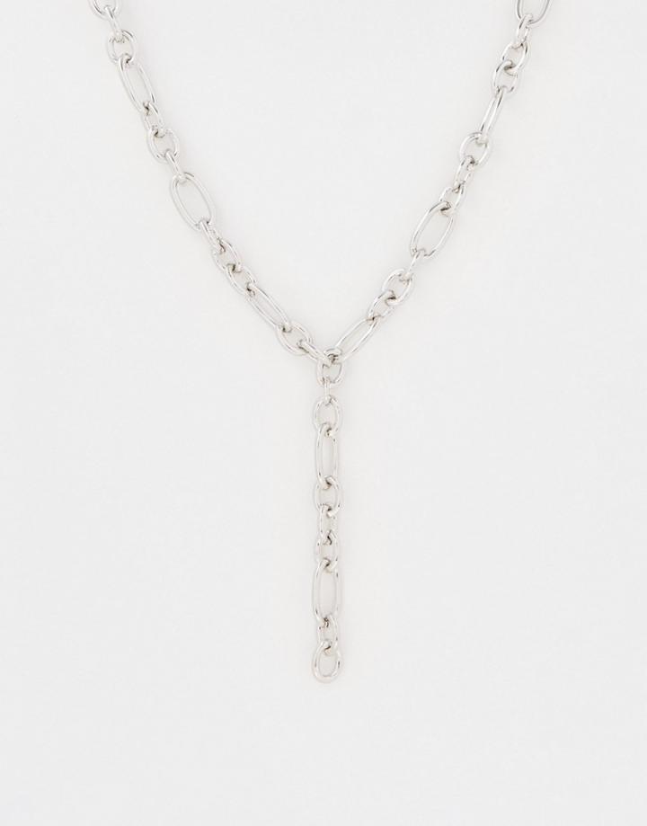 Asos Design Chunky Chain Lariat Necklace In Silver Tone