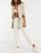 Fashion Union Straight Leg Pants With Waist Seam Detail In Faux Leather-white