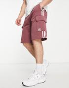 Adidas Originals Adicolor Three Stripe Cargo Shorts In Quiet Crimson-purple