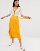 Selected Femme Pleated Wrap Midi Skirt-yellow