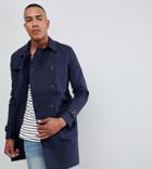 Asos Design Tall Shower Resistant Double Breasted Trench In Navy - Navy