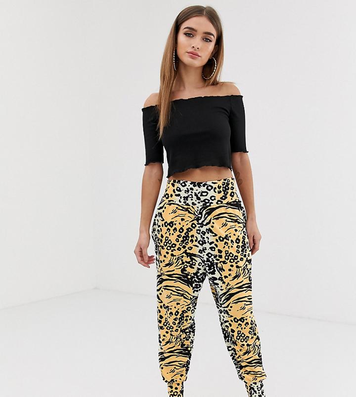 Asos Design Petite Harem Pants In Bright Animal Print - Multi