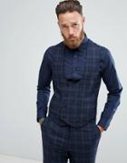 Asos Skinny Suit Vest In Blue Wool Mix Plaid - Blue