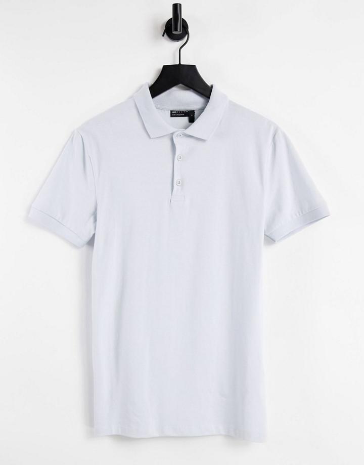Asos Design Organic Muscle Fit Jersey Polo In Light Blue-blues