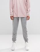 Asos Skinny Joggers With Rips And Abrasions In Gray Marl - Gray