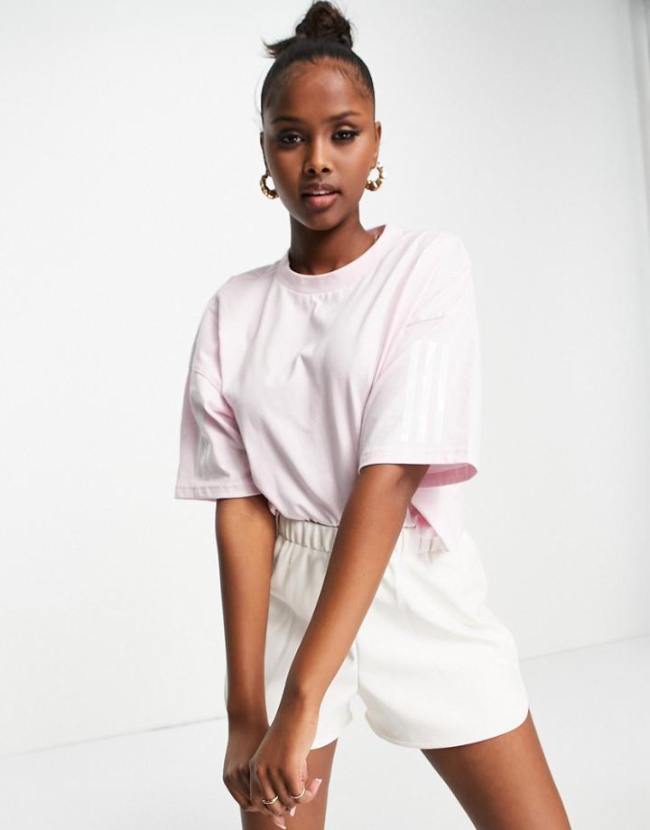 Adidas Training Hyperglam 3 Stripe T-shirt In Pink