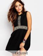 Milk It Vintage Festival Tank Dress With Mirror Embroidery - Black
