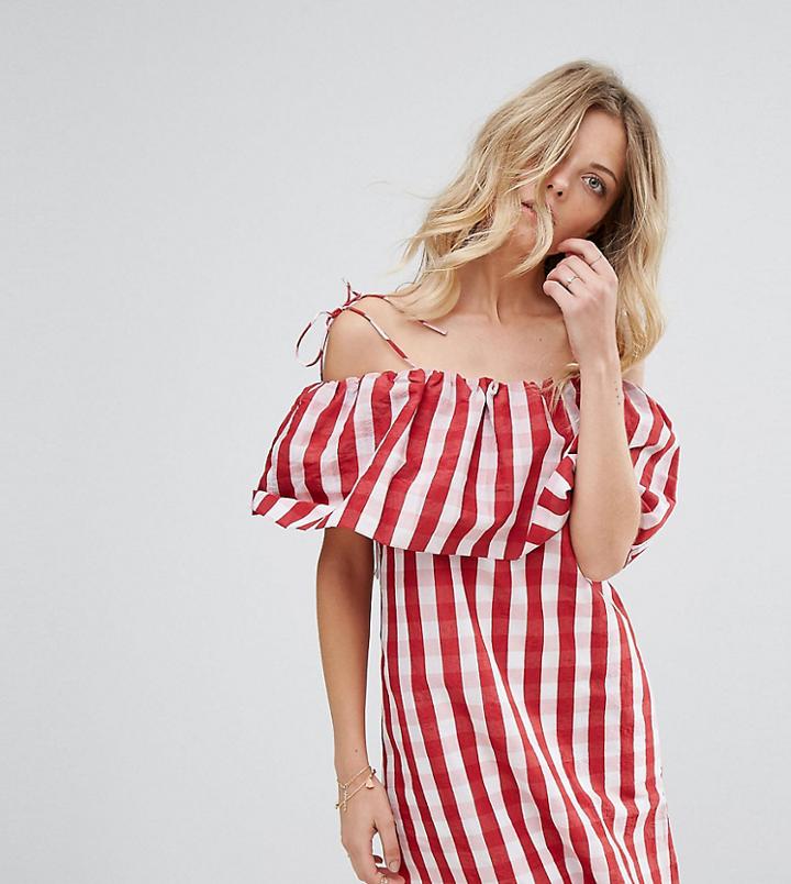 Mango Gingham Bardot Smock Dress-red