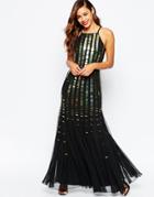 Asos Holographic Strip Fit And Flare Maxi Dress - Black