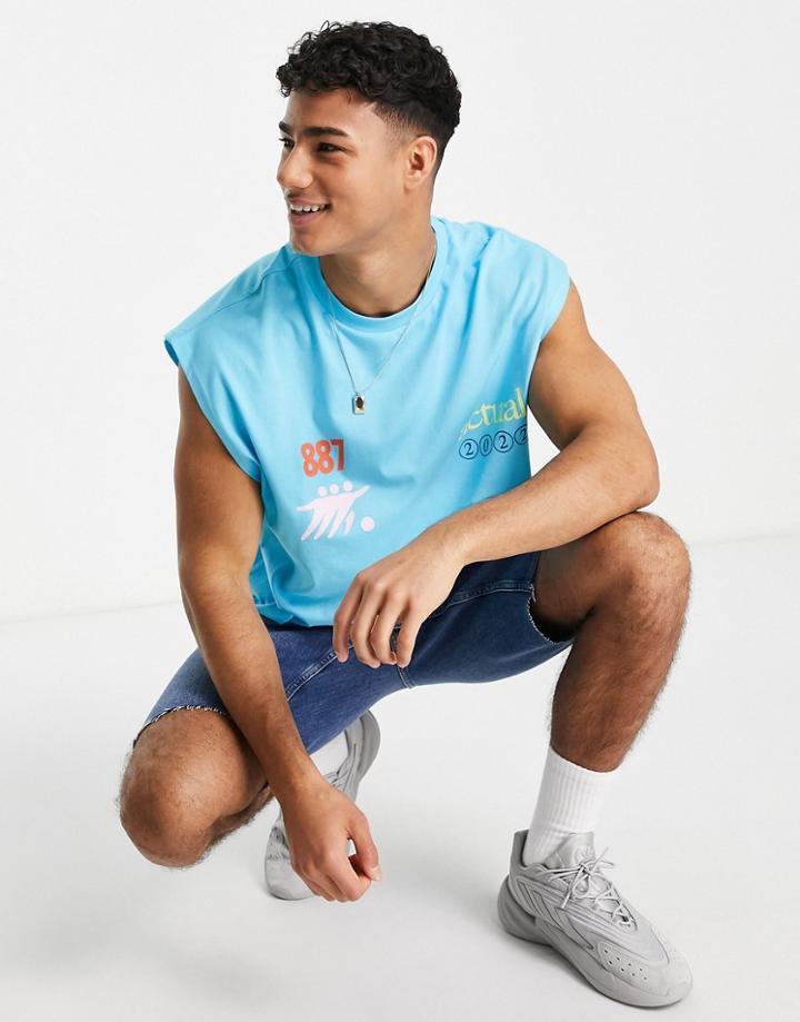 Asos Actual Tank Top With Actual Club Multi Logo In Blue