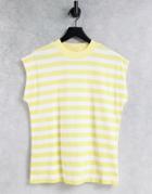 Asos Design Boxy Sleeveless T-shirt In Yellow Stripe