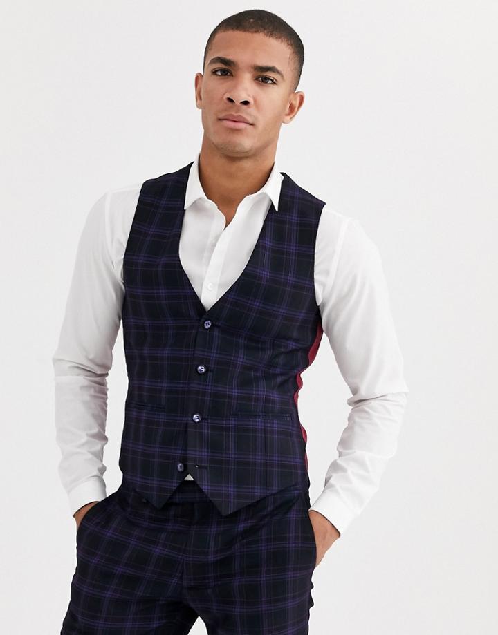 Harry Brown Skinny Fit Stretch Navy Check Suit Vest