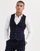 Harry Brown Skinny Fit Stretch Navy Check Suit Vest