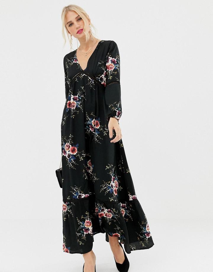 Uttam Boutique 3/4 Sleeve Floral Maxi Dress - Black