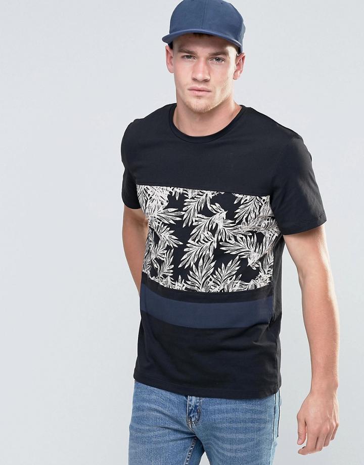 Jack & Jones Crew Neck T-shirt With Floral Print Panel - Gray