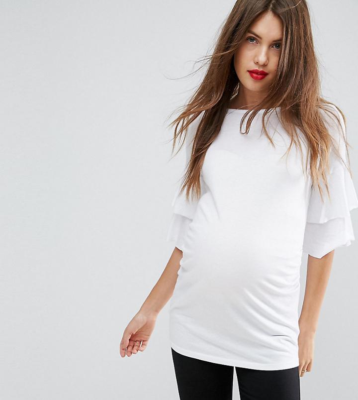 New Look Maternity Tiered Sleeve Jersey Tee - White