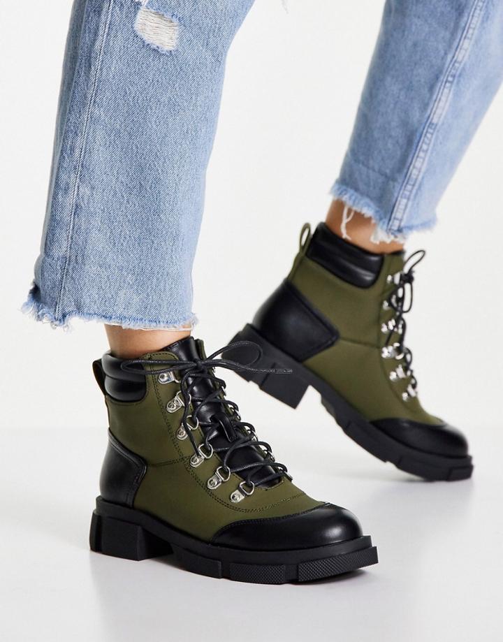 Miss Selfridge Armour Khaki Lace Eyelet Boot-green