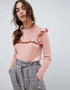 Vero Moda Ruffle Front Sweater-pink