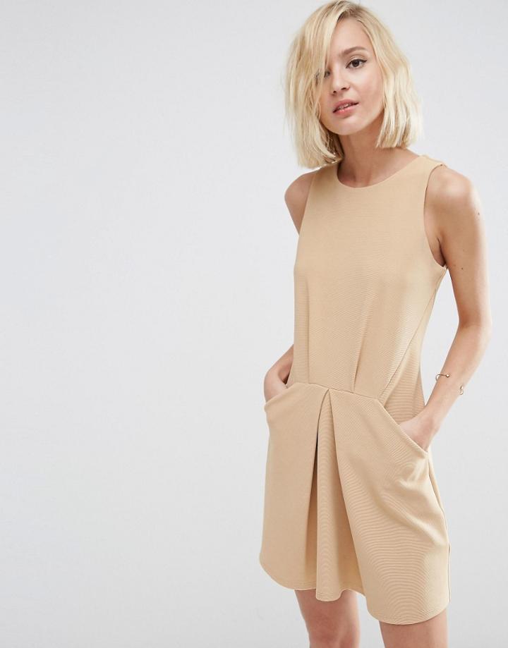 Asos Origami Mini Rib A Line Dress - Sand