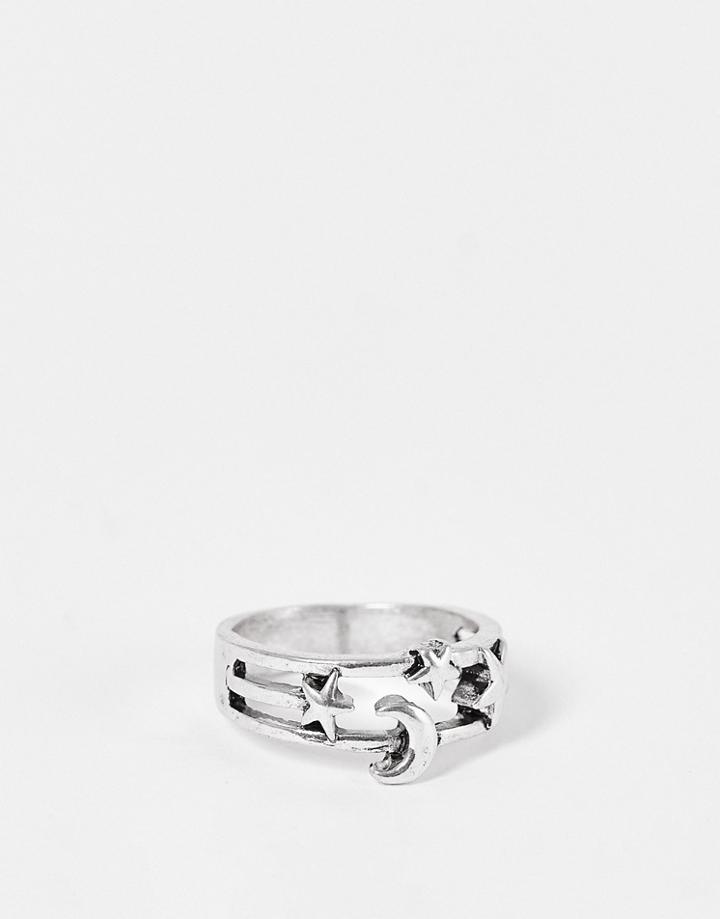 Designb London Moon And Star Ring In Silver