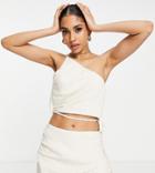 4th & Reckless Petite Textured One Shoulder Top In Ecru - Part Of A Set-white