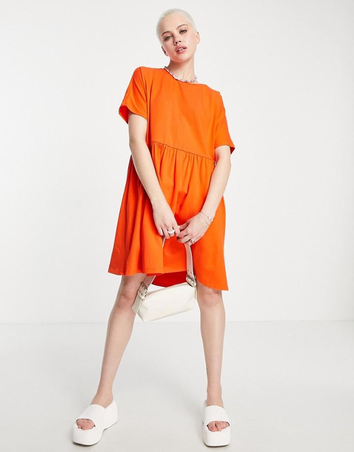 Noisy May Cotton Mini Smock T-shirt Dress In Red - Red