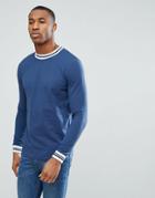 Asos Long Sleeved T-shirt With Contrast Tipping In Pique - Navy