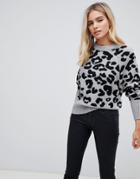 Qed London Leopard Raglan Sweater - Gray