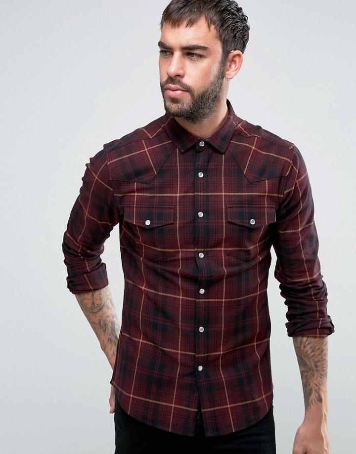 Asos Skinny Western Check Shirt - Red