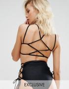South Beach Mix & Match Strappy Back Crop Bikini Top - Black