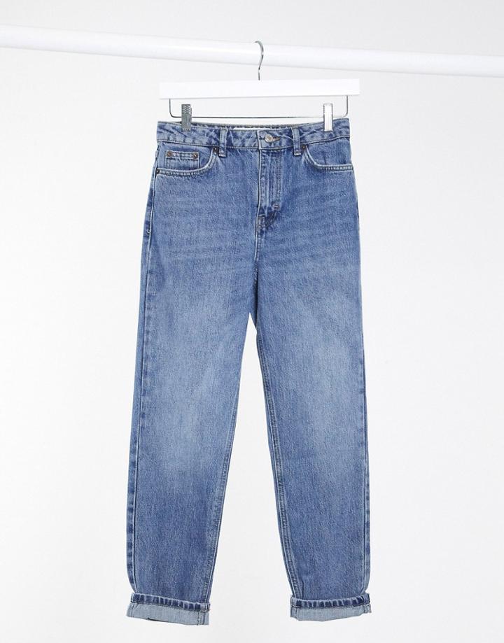 Topshop Mom Recycled Cotton Blend Jeans In Mid Wash Blue-blues