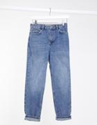 Topshop Mom Recycled Cotton Blend Jeans In Mid Wash Blue-blues