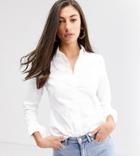 Asos Design Tall Long Sleeve Fitted Shirt In Stretch Cotton-white