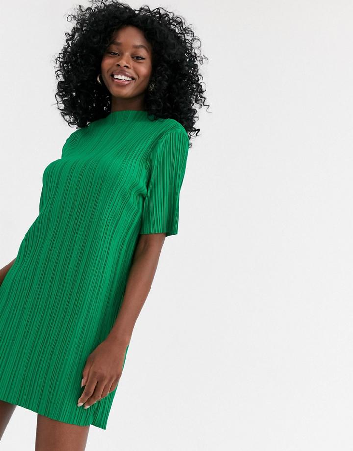 Asos Design Plisse High Neck T Shirt Dress