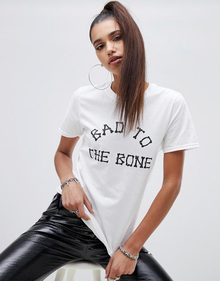 Boohoo Halloween Bad To The Bone Slogan Tee In White - White