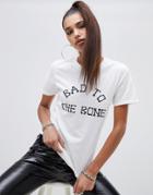 Boohoo Halloween Bad To The Bone Slogan Tee In White - White