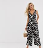 Asos Design Curved Smock Jumpsuit In Grunge Floral Print-multi