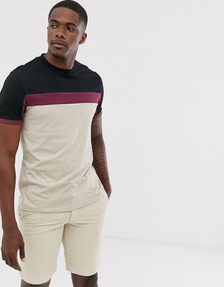 Asos Design T-shirt With Color Block Panels In Beige