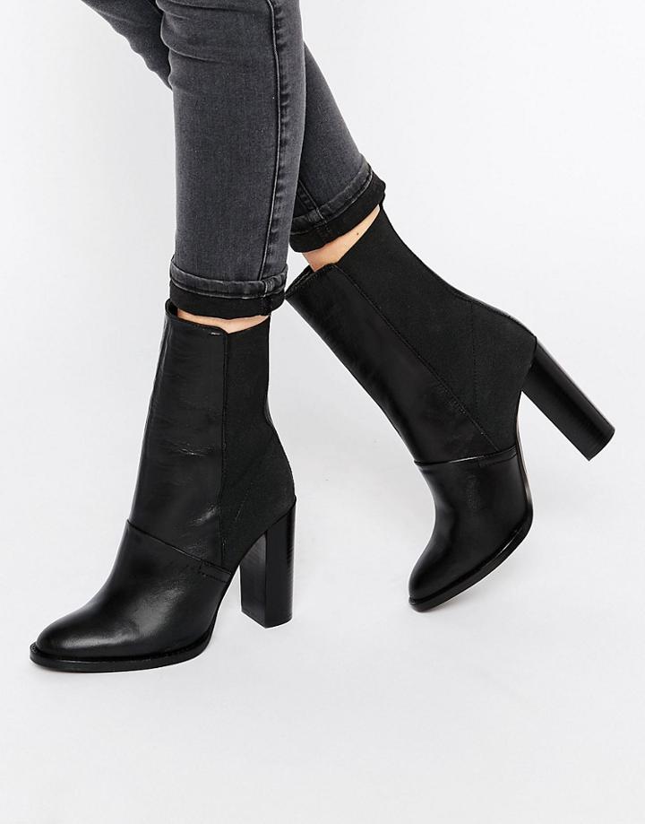 Dune Pembleton Leather Heeled Calf Length Ankle Boot - Black Leather