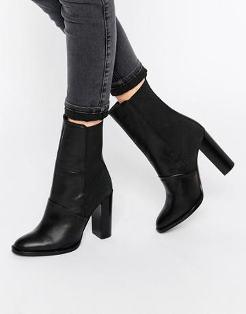 Dune Pembleton Leather Heeled Calf Length Ankle Boot - Black Leather