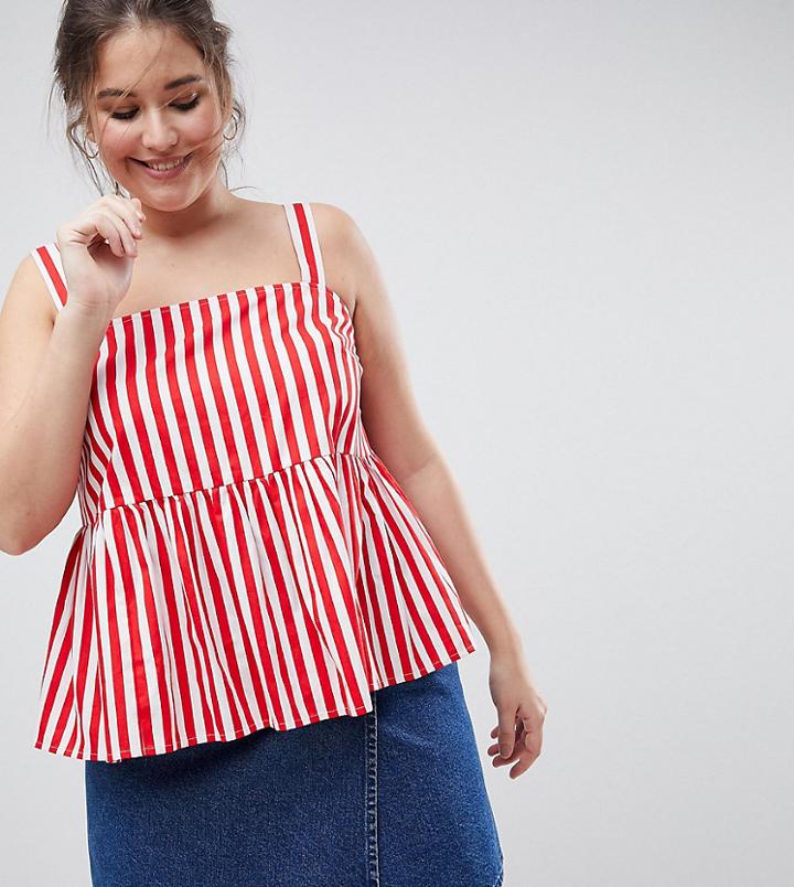Asos Curve Smock Cami In Cotton In Stripe - Multi