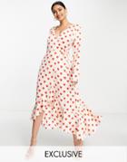 Liquorish Valentine Midi Wrap Dress In Heart Print - Exclusive To Asos-white